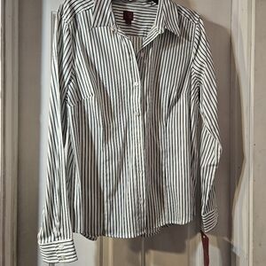 Classic Dark Green and White Striped Women's Shirt Size Large